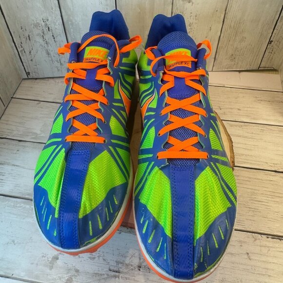 Nike Zoom Waffle XC 9 Green Blue Orange Track Running Spikes Men's Size 13 - Picture 3 of 11